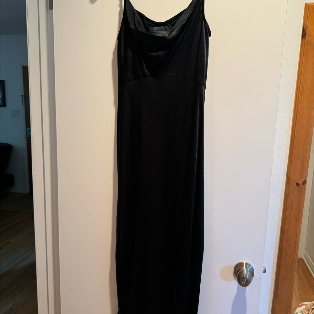 Anthropologie long black satin dress new